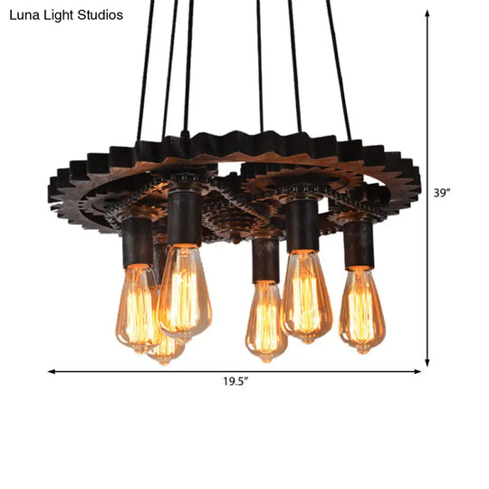 Industrial Bronze Pendant Light With Gear Metal Design Ideal For Dining Room