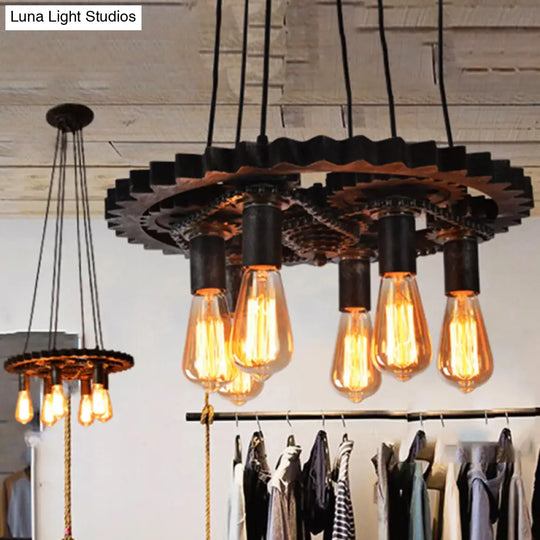 Industrial Bronze Pendant Light With Gear Metal Design Ideal For Dining Room