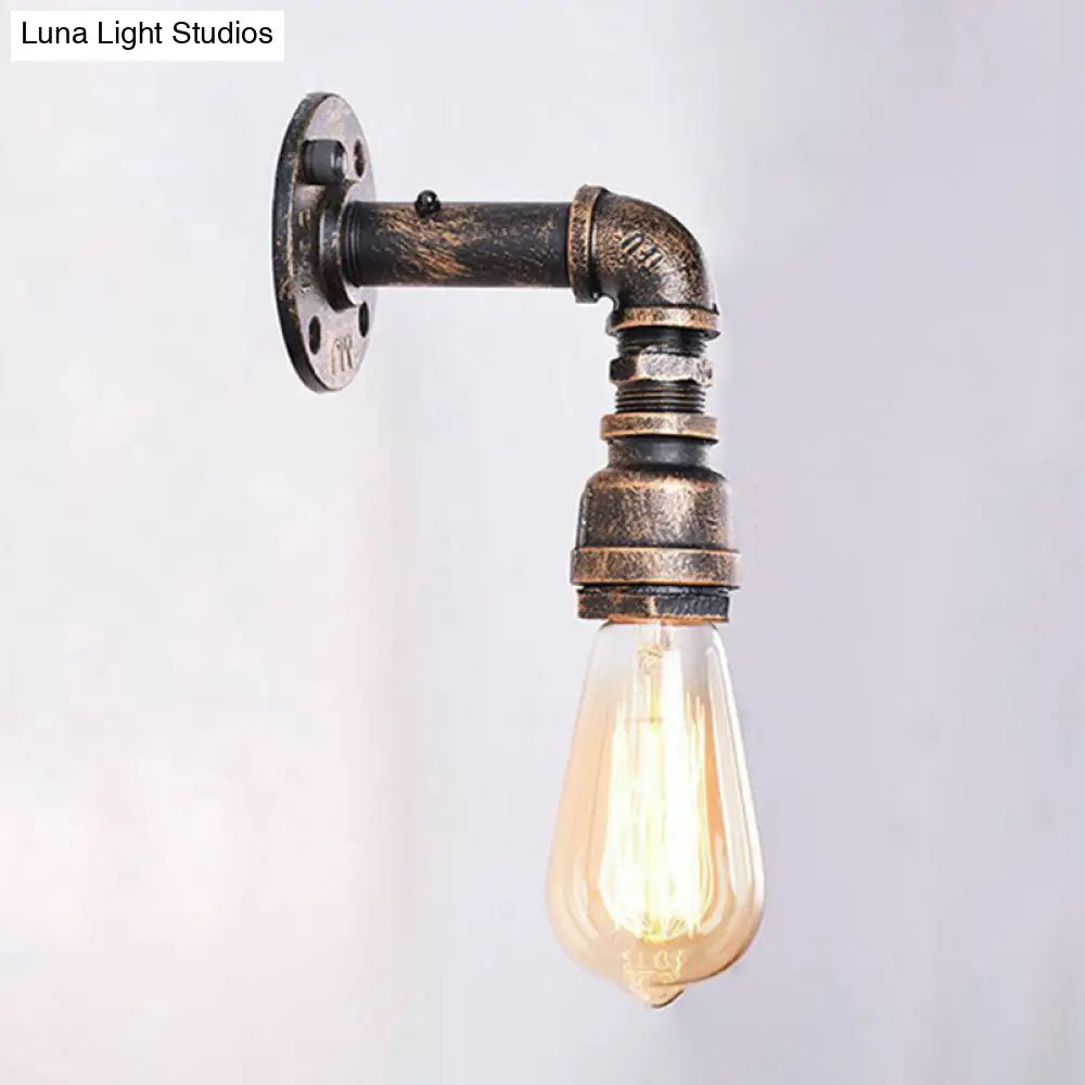 Industrial Bronze Metal Wall Sconce - Right Angle Bedroom Mount Lamp With 1 Head