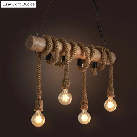 Industrial Brown Pendant Light With 4 Rope Lights - Perfect For Restaurants And Warehouses
