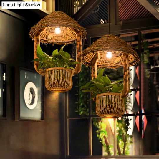 Rattan Pendant Lighting - Industrial Brown Hut Design Restaurant Pendulum Light / B