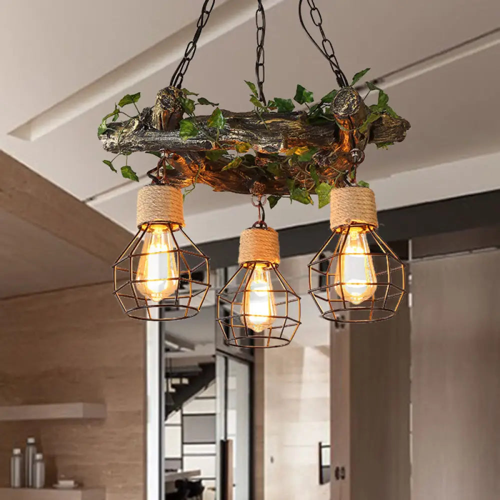 Industrial Bulb Ceiling Chandelier: 3 Metal Led Hanging Lights In Red/Pink/Green With
