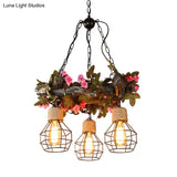 Industrial Bulb Ceiling Chandelier: 3 Metal Led Hanging Lights In Red/Pink/Green With