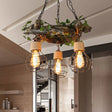 Industrial Bulb Ceiling Chandelier: 3 Metal Led Hanging Lights In Red/Pink/Green With