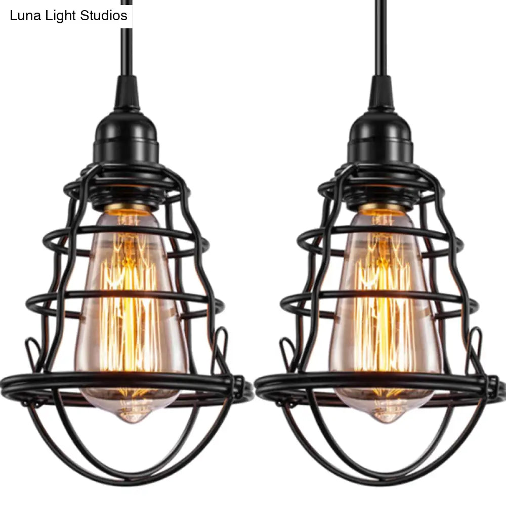 Industrial Cage Metal Pendant Light Fixture - Hanging Black Ceiling For Restaurants