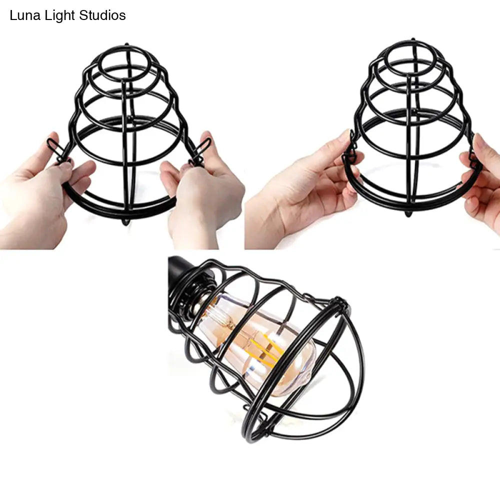 Industrial Cage Metal Pendant Light Fixture - Hanging Black Ceiling For Restaurants