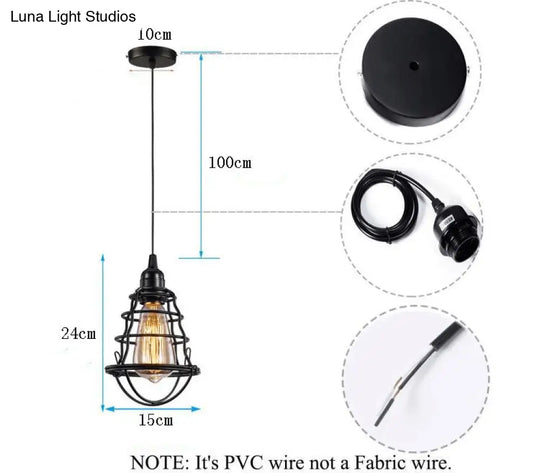 Industrial Cage Metal Pendant Light Fixture - Hanging Black Ceiling For Restaurants