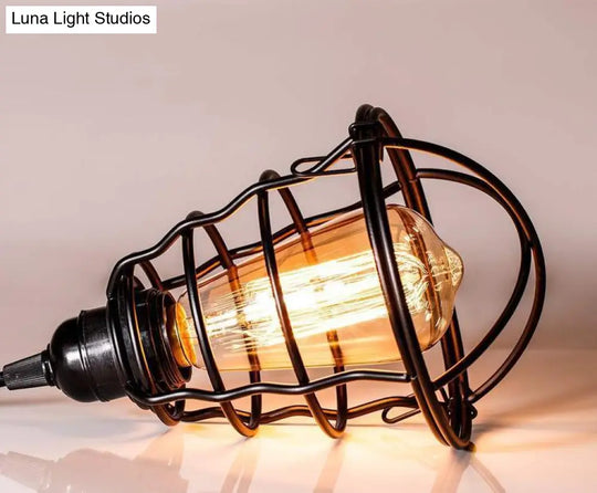 Industrial Cage Metal Pendant Light Fixture - Hanging Black Ceiling For Restaurants