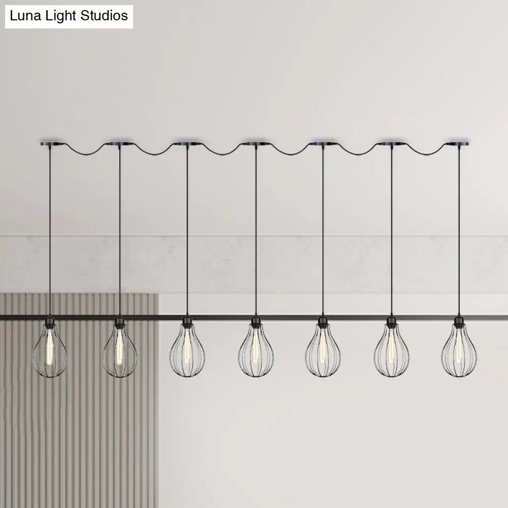 Industrial Pear Cage Pendant Chandelier With 3/5/7 Bulb Multi Light Kit In Black Iron