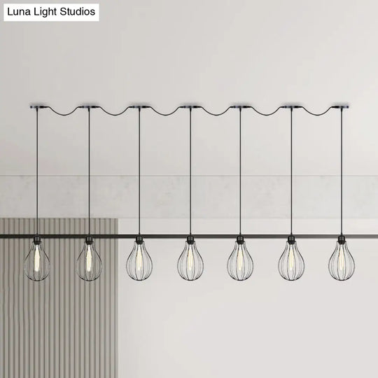 Industrial Pear Cage Pendant Chandelier With 3/5/7 Bulb Multi Light Kit In Black Iron