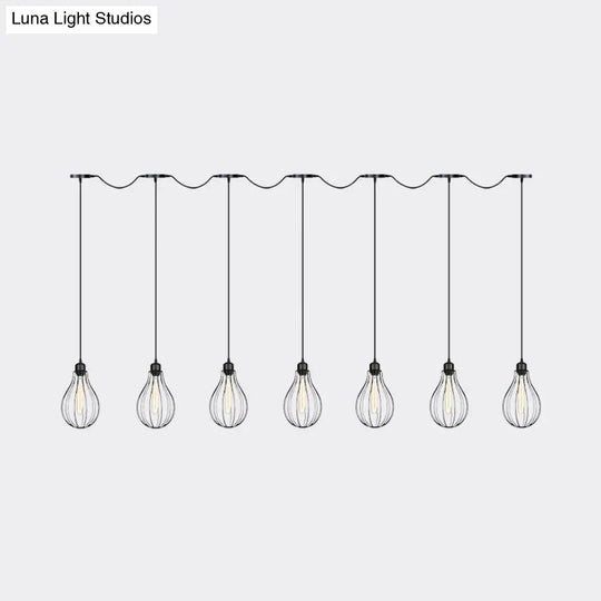 Industrial Cage Pendant Chandelier With Multi-Bulb Kit In Black