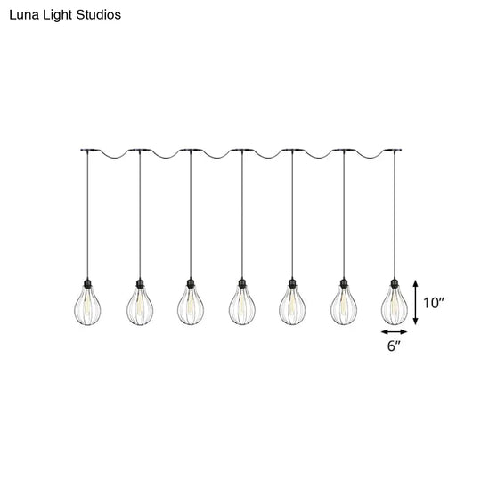 Industrial Cage Pendant Chandelier With Multi-Bulb Kit In Black