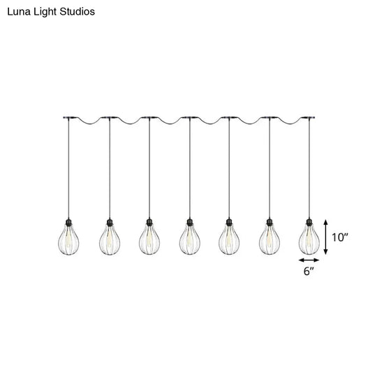 Industrial Pear Cage Pendant Chandelier With 3/5/7 Bulb Multi Light Kit In Black Iron