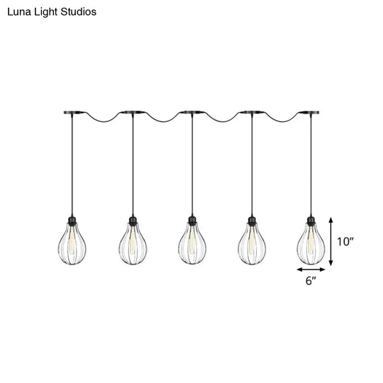 Industrial Pear Cage Pendant Chandelier With 3/5/7 Bulb Multi Light Kit In Black Iron