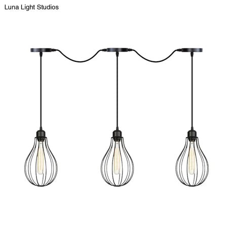 Industrial Cage Pendant Chandelier With Multi-Bulb Kit In Black