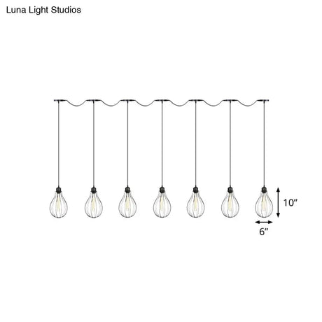 Industrial Cage Pendant Chandelier With Multi-Bulb Kit In Black