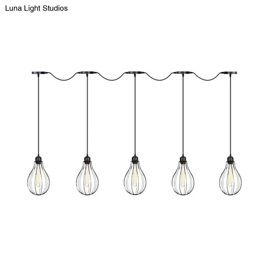 Industrial Cage Pendant Chandelier With Multi-Bulb Kit In Black