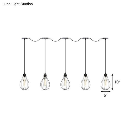 Industrial Cage Pendant Chandelier With Multi-Bulb Kit In Black
