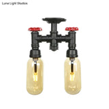 Industrial Capsule Amber Glass Semi Flush Mount Light - Matte Black With Pipe Design