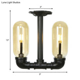 Industrial Capsule Amber Glass Semi Flush Mount Light - Matte Black With Pipe Design