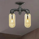 Industrial Capsule Amber Glass Semi Flush Mount Light - Matte Black With Pipe Design / A