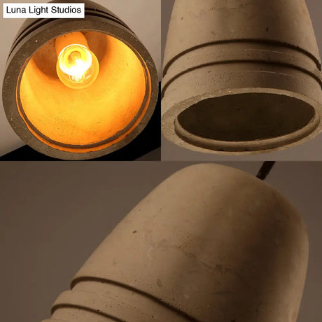 Industrial Cement Bell Shape Hanging Ceiling Light Brown 1-Light Fixture For Bedroom