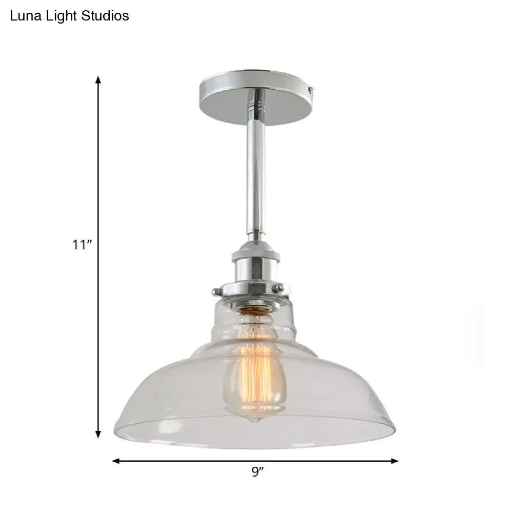 Stylish Clear Glass Barn Pendant Light With Chrome Finish Ideal For Restaurants
