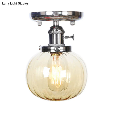 Industrial Chrome Ceiling Mount Light With Clear/Amber Glass For Dining Room