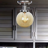 Industrial Chrome Ceiling Mount Light With Clear/Amber Glass Globe For Dining Room Amber /