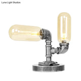 Industrial Clear/Amber Glass 2-Light Sconce Lamp With Base - Tube Shade Living Room Task Lighting In