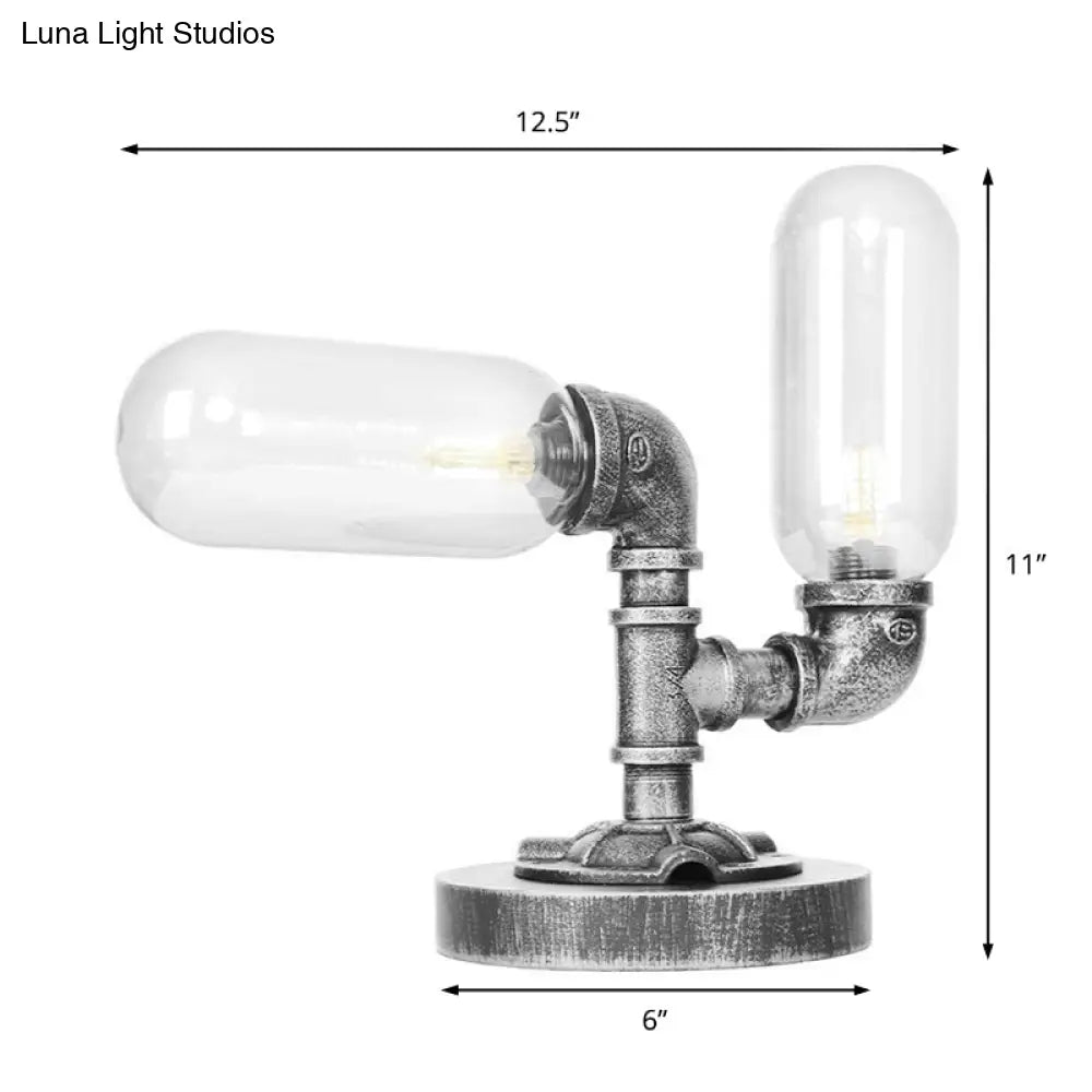 Industrial Clear/Amber Glass 2-Light Sconce Lamp With Base - Tube Shade Living Room Task Lighting In