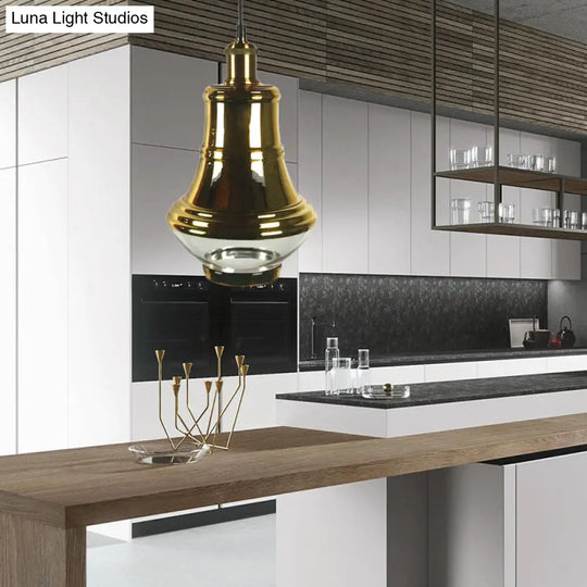 Industrial Clear Glass Brass Pendant Lighting - Oval Dining Room Hanging Light Kit