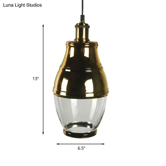 Industrial Clear Glass Brass Pendant Lighting - Oval Dining Room Hanging Light Kit