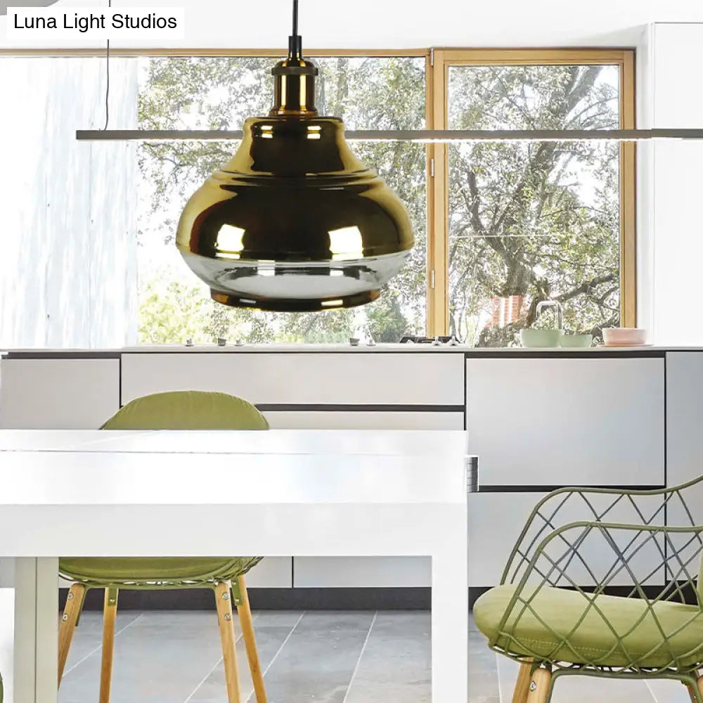 Industrial Clear Glass Brass Pendant Lighting - Oval Dining Room Hanging Light Kit