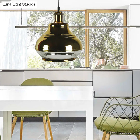 Industrial Clear Glass Brass Pendant Lighting - Oval Dining Room Hanging Light Kit