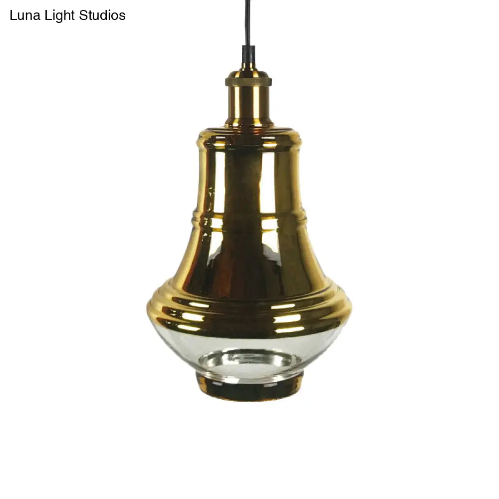Industrial Clear Glass Brass Pendant Lighting - Oval Dining Room Hanging Light Kit