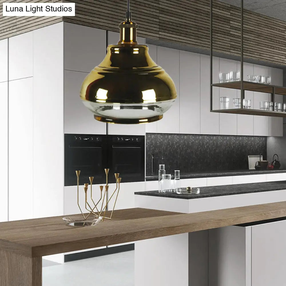 Industrial Clear Glass Brass Pendant Lighting - Oval Dining Room Hanging Light Kit