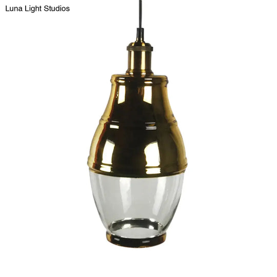 Industrial Clear Glass Brass Pendant Lighting - Oval Dining Room Hanging Light Kit