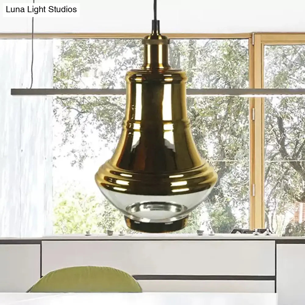 Industrial Clear Glass Brass Pendant Lighting - Oval Dining Room Hanging Light Kit