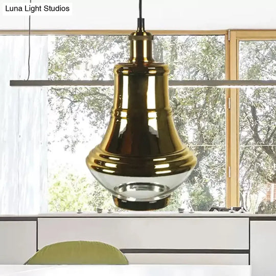 Industrial Clear Glass Brass Pendant Lighting - Oval Dining Room Hanging Light Kit