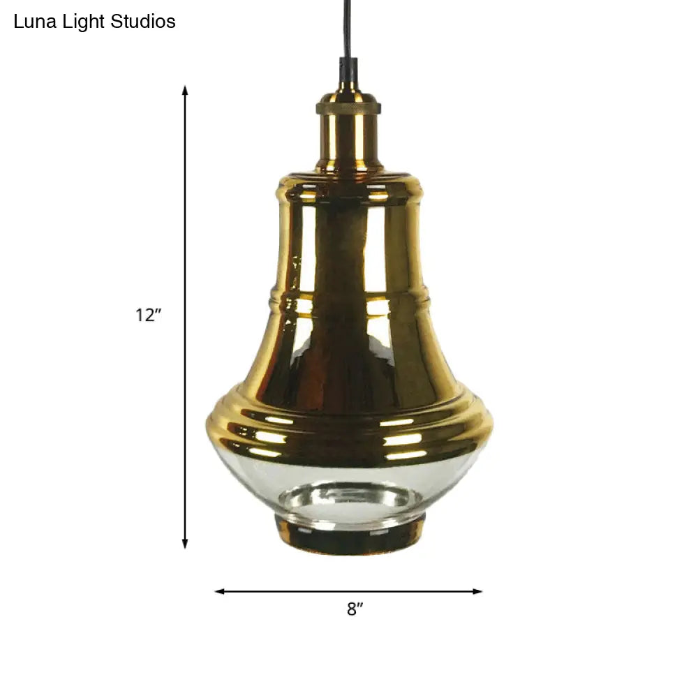 Industrial Clear Glass Brass Pendant Lighting - Oval Dining Room Hanging Light Kit