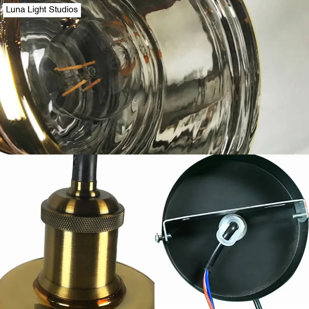 Industrial Clear Glass Brass Pendant Lighting - Oval Dining Room Hanging Light Kit