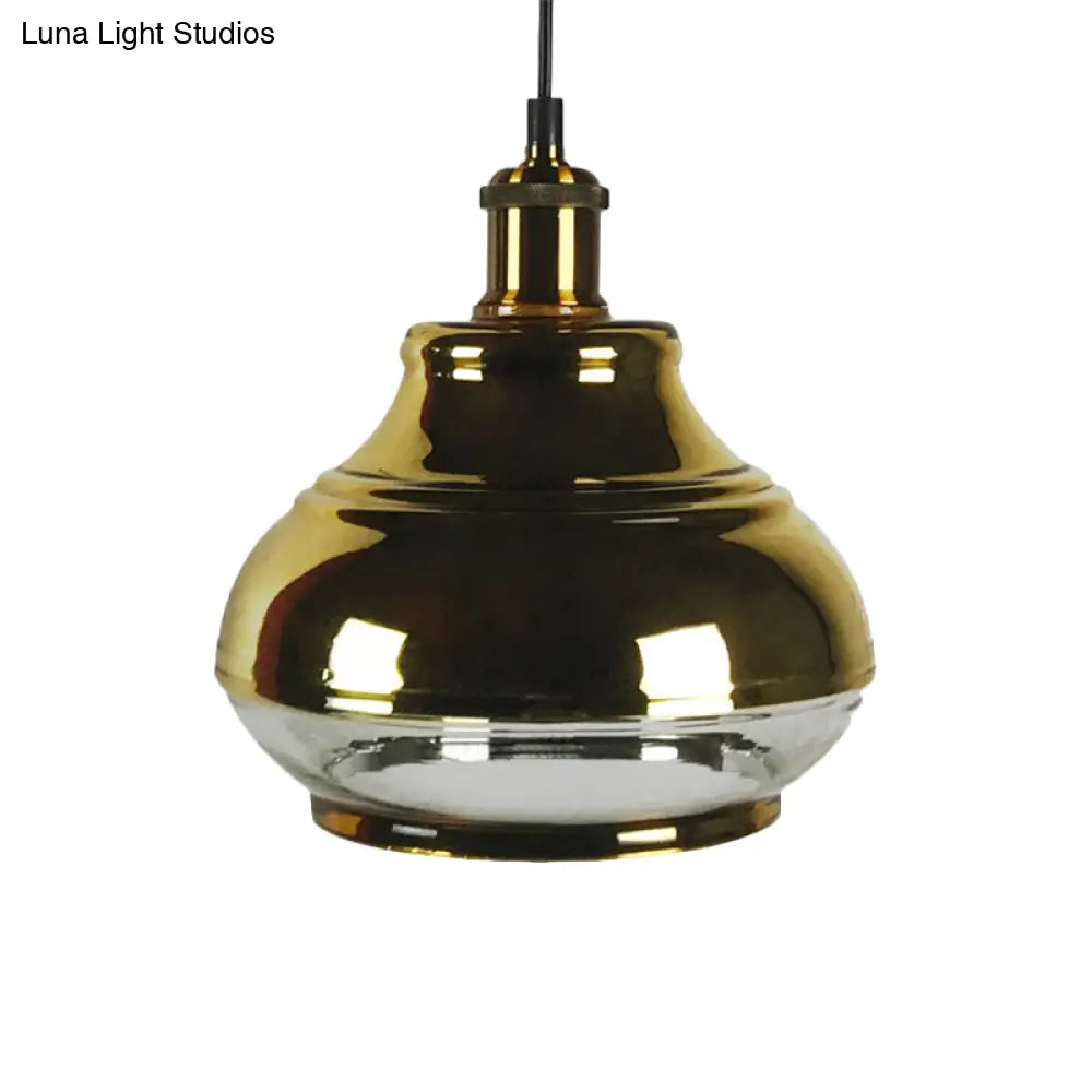 Industrial Clear Glass Brass Pendant Lighting - Oval Dining Room Hanging Light Kit