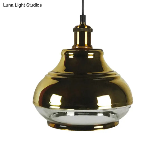 Industrial Clear Glass Brass Pendant Lighting - Oval Dining Room Hanging Light Kit