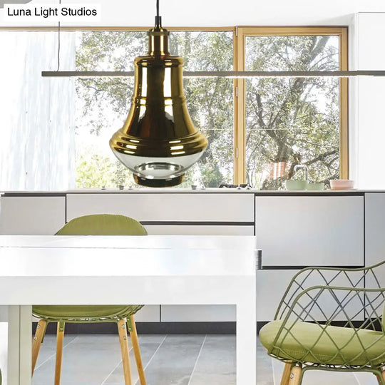 Industrial Clear Glass Brass Pendant Lighting - Oval Dining Room Hanging Light Kit