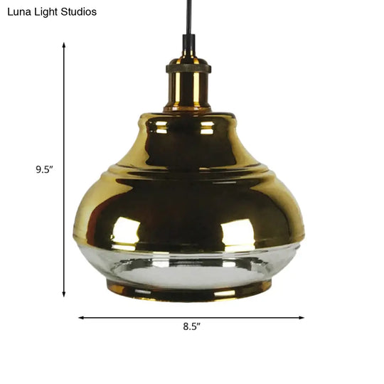 Industrial Clear Glass Brass Pendant Lighting - Oval Dining Room Hanging Light Kit