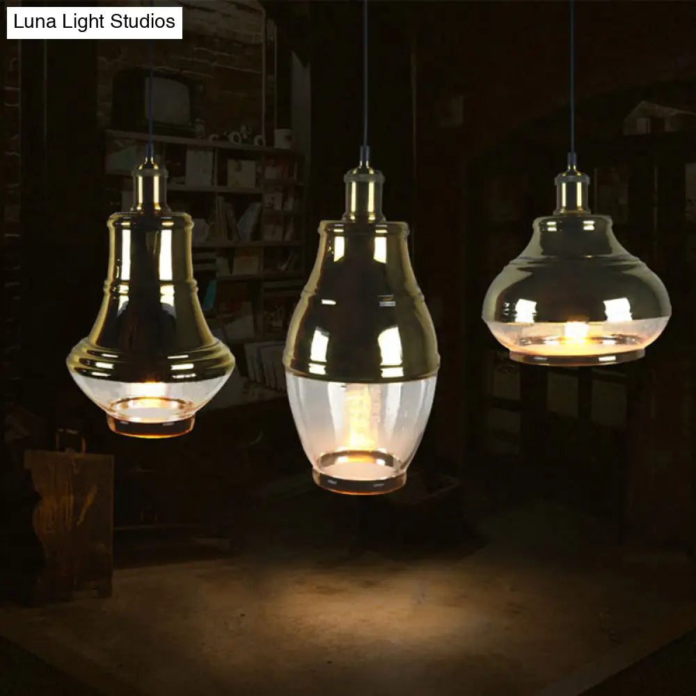 Industrial Clear Glass Brass Pendant Lighting - Oval Dining Room Hanging Light Kit