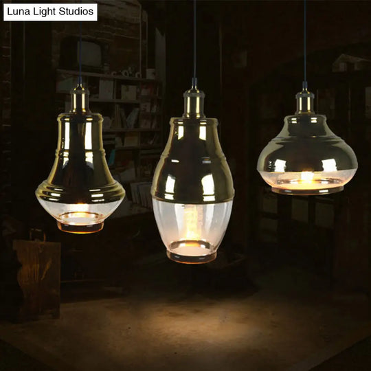 Industrial Clear Glass Brass Pendant Lighting - Oval Dining Room Hanging Light Kit