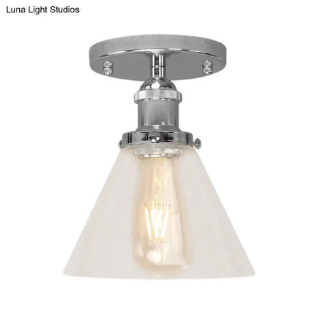 Industrial Clear Glass Ceiling Light In Black/Brass/Copper - Single Bulb Semi Flush Mount