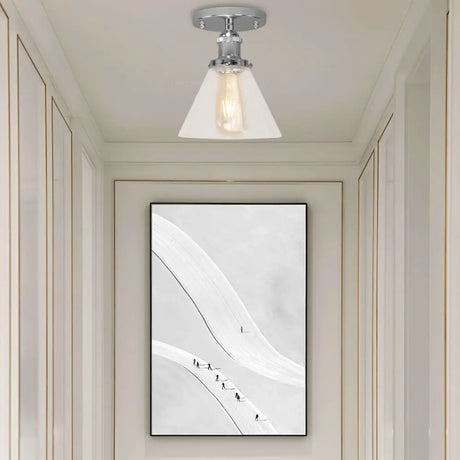 Industrial Clear Glass Ceiling Light In Black/Brass/Copper - Single Bulb Semi Flush Mount Chrome